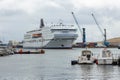 A passenger ferry of the Smyril-Line moored in the port, Faroe Islands. Thorshavn