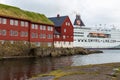 A passenger ferry of the Smyril-Line moored in the port, Faroe Islands. Thorshavn. Faroe Islands