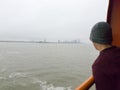 passenger on the ferry to Staten Island observing the view Royalty Free Stock Photo