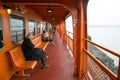 passenger on the ferry to Staten Island observing the view Royalty Free Stock Photo