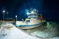 Passenger ferry Vipan arriving a ferry stop at winter.. Royalty Free Stock Photo