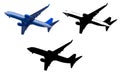 Passenger flying airliner and airplanes silhouettes. Set of planes isolated on a white background. Royalty Free Stock Photo