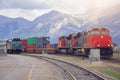 Passenger and freight container train in Jasper. Alberta
