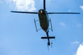 Passenger helicopter flies at an air show