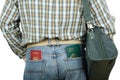 Passenger holding Tonga and Russian passports in rear pockets Royalty Free Stock Photo