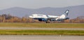 Passenger jet aircraft Airbus A319 of Aurora Airlines takes off. Aviation and transportation