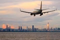 Passenger jet airliner plane arriving or departing Shenzhen, China