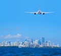 Passenger jet airliner plane arriving flying into Miami International Airport