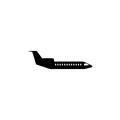 Passenger Jet, Fly Transport, Airplane. Flat Vector Icon illustration. Simple black symbol on white background Royalty Free Stock Photo