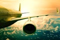 passenger jet plane flyin above cloud scape use for aircraft transportation and traveling business background Royalty Free Stock Photo