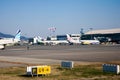 Passenger jet plane flying from airport runway use for traveling Royalty Free Stock Photo