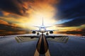 Passenger jet plane preparing to take off from airport runways a Royalty Free Stock Photo