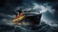 Passenger Liner In A Storm Ocean. Generative AI Royalty Free Stock Photo