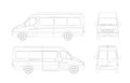 Passenger minibus vector sketch set, front, back, right, left view. Urban transport