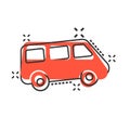 Passenger minivan sign icon in comic style. Car bus vector cartoon illustration on white isolated background. Delivery truck