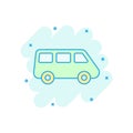 Passenger minivan sign icon in comic style. Car bus vector cartoon illustration on white isolated background. Delivery truck