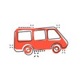 Passenger minivan sign icon in comic style. Car bus vector cartoon illustration on white isolated background. Delivery truck