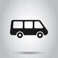 Passenger minivan sign icon in flat style. Car bus vector illustration on isolated background. Delivery truck banner business