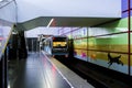 Passenger modern subway train running fast on station motion blur Royalty Free Stock Photo