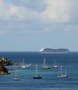 Passenger ocean liner approaching island Royalty Free Stock Photo