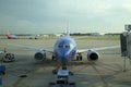 Passenger plane at airport background