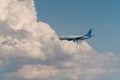 A passenger plane comes in to land from the Black sea at the airport in Gelendzhik Royalty Free Stock Photo