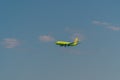 A passenger plane comes in to land from the Black sea at the airport in Gelendzhik Royalty Free Stock Photo