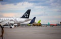 Passenger plane of the German airline STAR ALLIANCE Airbus A-319 D-AILS. Airport apron. Germany aircraft on runway