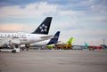 Passenger plane of the German airline STAR ALLIANS Airbus A-319 D-AILS. Airport apron. Germany aircraft on runway