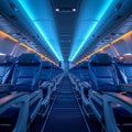 Passenger plane interior empty aircraft seats, clean and unoccupied Royalty Free Stock Photo