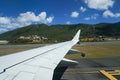 Passenger plane lands at the Cyril E. King Airport located at Charlotte Amalie on the island of St. Thomas, U.S. Virgin Islands