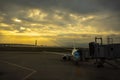 Passenger plane preparing for departure from airport terminal ea