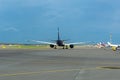 Passenger plane preparing to take off at the runway, Sheremetyevo International Airport