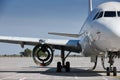 passenger plane with removed engine under repair