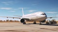 Passenger plane stands on the runway 3D visualization AI