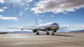 Passenger plane stands on the runway 3D visualization AI