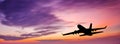 Passenger plane at sunset Royalty Free Stock Photo