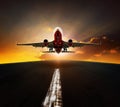 Passenger plane take off from airport runway agasint beautiful s Royalty Free Stock Photo