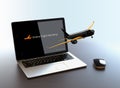 Passenger plane taking off from laptop computer Royalty Free Stock Photo