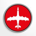 A passenger plane. White vector icon on a red background. Royalty Free Stock Photo