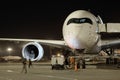 Passenger planes at the airport in the evening