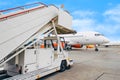 Passenger ramp ladder waiting for the plane after arrival at the airport. Royalty Free Stock Photo