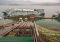 2 passenger river boats at Sandouping shore of Yangtze near Three Gorges Dam, China Royalty Free Stock Photo