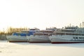 Passenger river boats during wintering in the backwaters Royalty Free Stock Photo