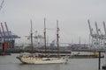 Passenger sailing ship under the flag of Netherlands MARE FRISIUM is sailing through Hamburg port.