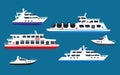 Passenger sea cruise liner ships, yachts marine transport boats vector flat icons Royalty Free Stock Photo
