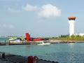 Passenger seaplanes at pontoon berth