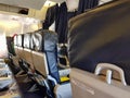 Passenger seats in airplane cabin. Passenger plane interior