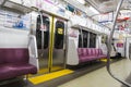 Passenger seats in Japanese metro train with nobody