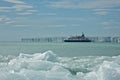 Passenger Ship Anchoring Brasvellbreen at Nordaustlandet, Svalbard Royalty Free Stock Photo